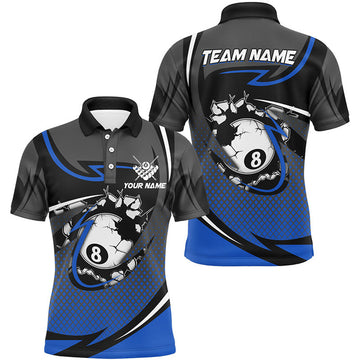FUNSTUFFPRINT Funny 8 Ball Pool Blue Billiard Jerseys For Men Custom Polo Shirt Size S-5XL