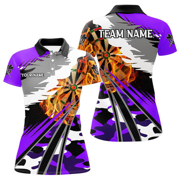 Custom 3D Dartboard Fire Women Darts Polo Shirts Custom Camo Purple Darts Team Jerseys