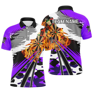 FUNSTUFFPRINT Custom Camo Purple Darts Team 3D Dartboard Fire Men Darts Polo Shirt Size S-5XL