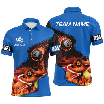 FUNSTUFFPRINT Personalized Master Billiard Balls Flame 3D Men Polo Shirts, Blue Billiard Jersey For Polo Shirt Size S-5XL