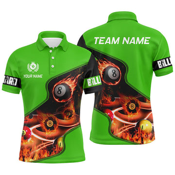 FUNSTUFFPRINT Personalized Master Billiard Balls Flame 3D Men Polo Shirts, Green Billiard Jersey For Pool Player Polo Shirt Size S-5XL