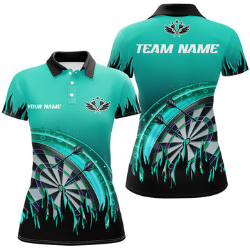 Custom Personalized Turquoise Darts Flame Women Polo Shirt Custom Team League Darts Jersey Attire For Player