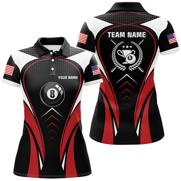 Custom Personalized Red Billiard Jerseys Women Polo Shirts Custom Billiard Sports Style Shirts For Team