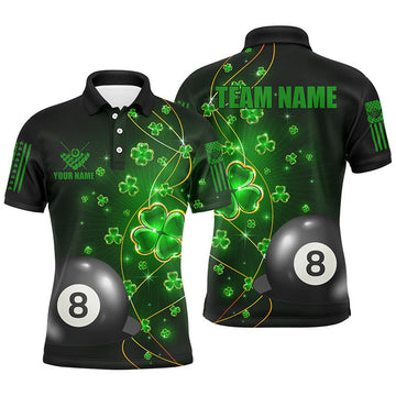 Custom 3D 8 Ball Pool Luckiest Shamrock Men Billiard Polo Shirts Customized St Patrick Day Billiard Shirts
