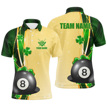 Custom Funny St Patricks Day Shirts Custom Name Men Billiard Polo Shirts, 3D 8 Ball Pool Patrick Gifts