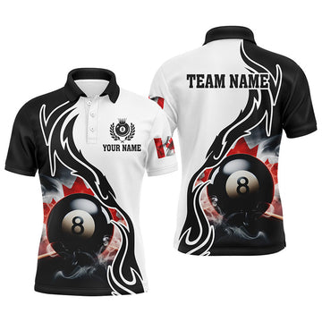 FUNSTUFFPRINT 3D 8 Ball Pool Smoke Canada Flag Personalized Men Billiard Polo Shirts, Patriotic Shirts For Pooler Polo Shirt Size S-5XL