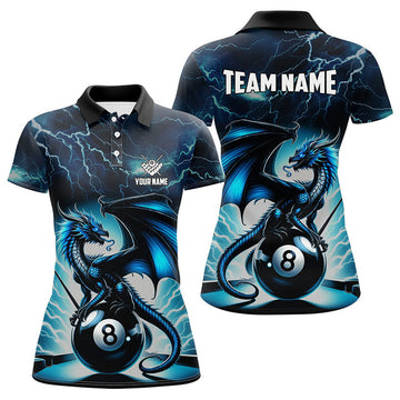 Custom Blue Lightning Thunder Dragon 8 Ball Pool Women Polo Shirts Custom Billiard Team League Jerseys