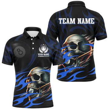 FUNSTUFFPRINT Funny Skull 8 Ball Pool Custom Billiard Polo Shirt Size S-5XL