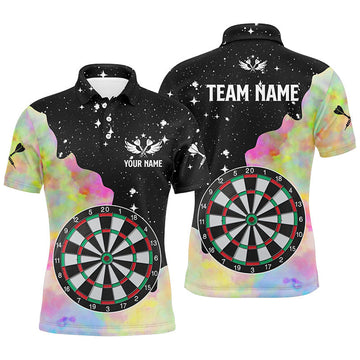 FUNSTUFFPRINT Personalized Darts Board Colorful And Grunge Style Men Dart Polo Shirts Custom Darts Polo Shirt Size S-5XL