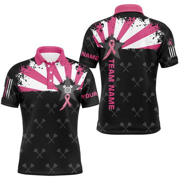 FUNSTUFFPRINT Pink Ribbon Cancer Awareness Grunge Darts Polo Shirt Size S-5XL