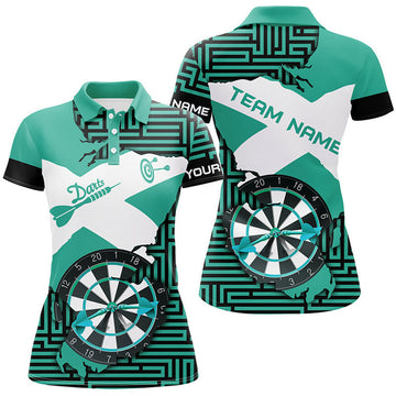 Custom Personalized Turquoise Funny Crack Darts Board Women Polo Shirts, Darts Team Jerseys