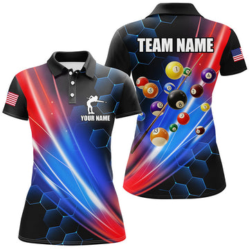 Custom Glowing Red & Blue Custom Billiard Polo, Shirt For Women, Billiard Balls Team League Jerseys