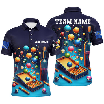 FUNSTUFFPRINT Personalized Billiard Games Las Vegas Flag Men Polo Shirts, Pool Balls Team League Billiard Polo Shirt Size S-5XL