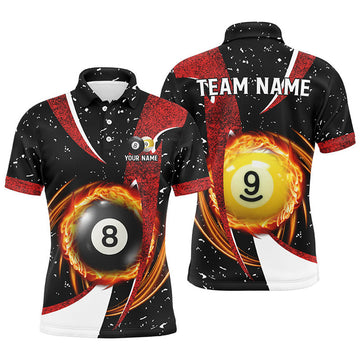 Custom Magic Billiards 8 Ball & 9 Ball Black Red Grunge Men Polo Shirts Custom Billiard Attire Jersey