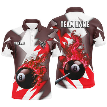 Personalized Red Flaming 8 Ball Pool Jerseys Men Polo Shirts, Best Team League Billiard Shirts