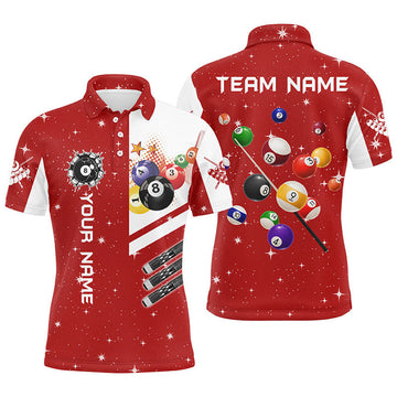FUNSTUFFPRINT Personalized Red 3D Billiard Balls Men Polo Shirts Custom Name Billiard Team League Polo Shirt Size S-5XL