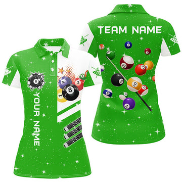 Custom Personalized Green 3D Billiard Balls Women Polo Shirts Custom Name Billiard Team League Jerseys