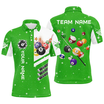 FUNSTUFFPRINT Personalized Green 3D Billiard Balls Men Polo Shirts Custom Name Billiard Team League Jerseys