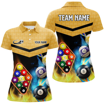 Customized Yellow Billiard 9 Ball 3D Polo Shirts For Women, 9 Ball Pool Jerseys Attire