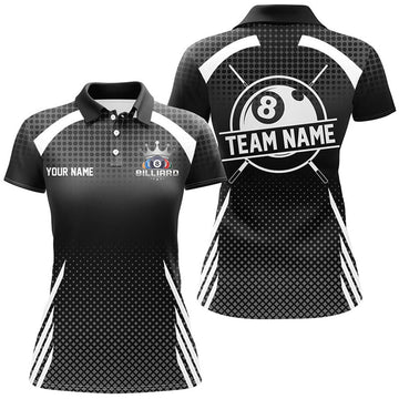 Custom Personalized Billiard Tournament Pool Shirts For Women, Best 8 Ball Billiard Team Jerseys |Black