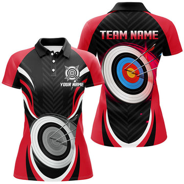 Custom Red Archery Jerseys Personalized Archery 3d Target Custom Women Polo Shirts, Best Archery Outfits