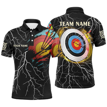 Personalized Archery 3d Target Thunder Lightning Pattern Customized Archery Polo Shirts For Men