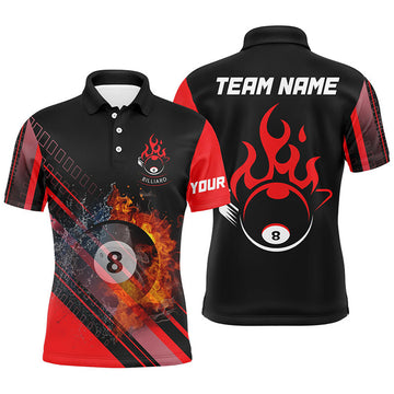 Personalized Red Billiard Jerseys Custom 3D Billiard 8 Ball Fire And Water Polo Shirts For Men