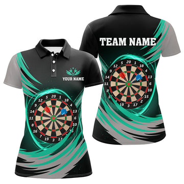 Custom Personalized Black Turquoise Lighting Dart Board 3D Women Darts Polo Shirts Custom Darts Team Jerseys