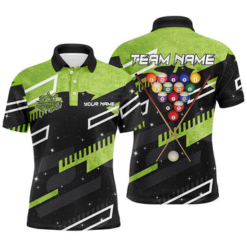 FUNSTUFFPRINT Personalized Green 8 Ball Galaxy Billiards Polo Shirts For Men Custom Polo Shirt Size S-5XL