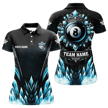 Custom Personalized 3D Blue Icy Funny 8 Ball Pool Crown Women Billiard Polo Shirts Custom Billiard Jerseys