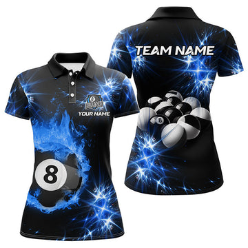 Custom Personalized Blue Billiard Ball 8 Fire Flame Women Polo Shirts Custom Billiard Balls Jersey For Team