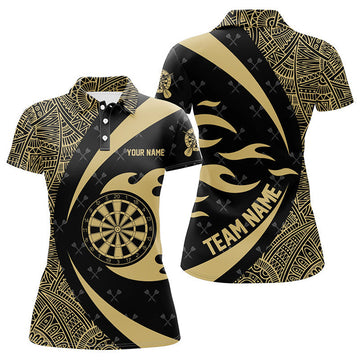 Custom Personalized Yellow And Black Tribal Pattern Darts Women Polo Shirts Custom Unique Darts Team Jersey