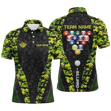 FUNSTUFFPRINT Personalized Billiard Balls Camo Pattern Men Polo Shirts Custom 8 Ball Polo Shirt Size S-5XL