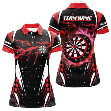 Custom Personalized Thunder Lightning Red Dart Jerseys Women Polo Shirts Custom Team League Dart Shirts