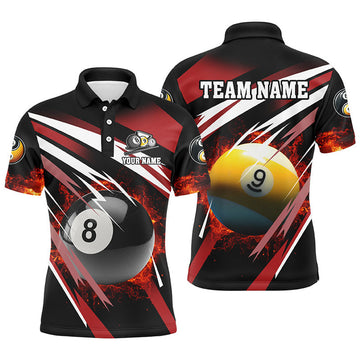 FUNSTUFFPRINT Personalized Billiard 8 Ball & 9 Ball Fire Men Polo Shirt Size S-5XL