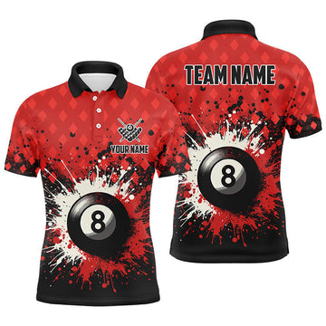 FUNSTUFFPRINT Personalized Red Grunge 8 Ball Pool Men Billiards Polo Shirts Custom Billiard Team Polo Shirt Size S-5XL