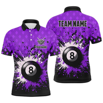 FUNSTUFFPRINT Personalized Purple Grunge 8 Ball Pool Men Billiards Polo Shirt Size S-5XL