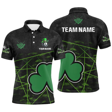 FUNSTUFFPRINT Billiard St Patrick Day Vintage American Flag Men Polo Shirts, Patriotic Billiard Team Polo Shirt Size S-5XL