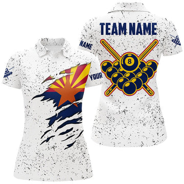 Custom 8 Ball Pool Arizona Flag Personalized Billiard Women's Shirts Custom 8 Ball Pool Polo Shirts