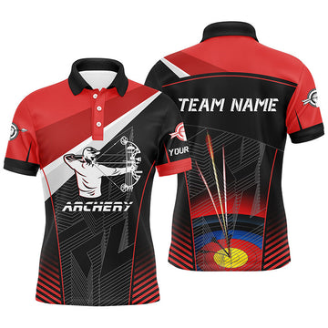 FUNSTUFFPRINT Red Black Archery Target Personalized Name 3D Men Polo Shirts Custom Archery Jerseys For Team Polo Shirt Size S-5XL