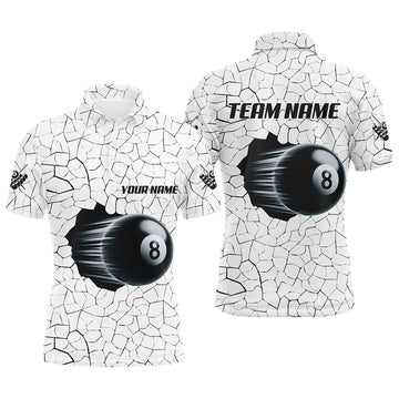 Custom 8 Ball Pool Magic White Crack Pattern Personalized Men Billiard Polo Shirt, Unique Billiard Shirts