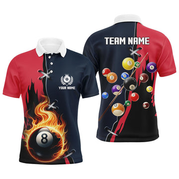 Personalized Red Navy 8 Ball Pool Jerseys Men Polo Shirts Custom Unique Billiard Balls Shirts