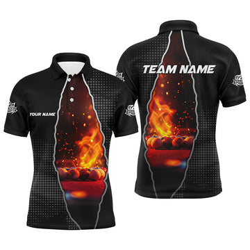 Custom Black Billiard Balls Fire 3D Printed Men Polo & Quarter-Zip Shirt, Billiard Apparel Clothing