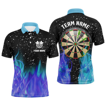 FUNSTUFFPRINT 3D Blue And Purple Fire Dartboard Men Darts Polo Shirts Custom Dart Shirts For Team Dart Polo Shirt Size S-5XL