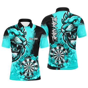 FUNSTUFFPRINT Turquoise Funny Darts Flame Lion Custom Polo Shirt Size S-5XL
