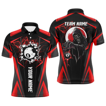 Personalized Red Billiard Grim Reaper Men Polo Shirts, Custom Team League Billiard Jerseys Shirts