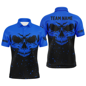 FUNSTUFFPRINT Custom Grunge Black Blue Skull Billiard Men Polo Shirt Size S-5XL