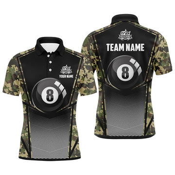FUNSTUFFPRINT Personalized Green Camo Billiards 8 Ball Pool Men Polo Shirts Custom Unique Billiard Jerseys Attire Polo Shirt Size S-5XL