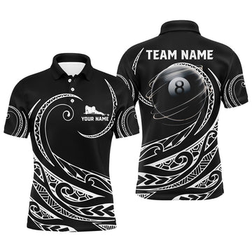 FUNSTUFFPRINT Personalized Black White 8 Ball Pool Tribal Pattern Men Polo Shirt Size S-5XL