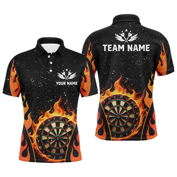 Personalized Orange Darts Flaming Men Darts Polo Shirts Custom Team Jersey Darts League Shirts